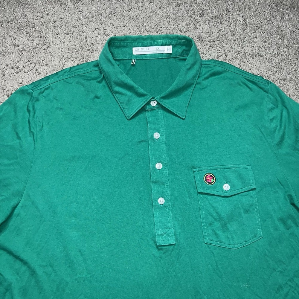 Criquet Polo Shirt Mens 2XL Green Players Performance Pima Cotton Custom Logo